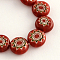 Handmade Millefiori Glass Bead Strands, Flat Round, FireBrick, 10x4mm, Hole: 1.2mm, about 40pcs/strand, 14.9 inch