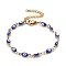 Enamel Horse Eye Link Chains Bracelet, PVD Vacuum Plating 304 Stainless Steel Jewelry for Women, Golden, Blue, 6-3/4 inch(17.1cm)