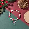 Natural Green Aventurine & Mashan Jade & Shell Pearl Stretch Bracelet with Christmas Snowflake Alloy Charm BJEW-TA00089-2