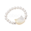 Cat Shaped Natural White Shell Beaded Stretch Finger Rings RJEW-TA00175-4