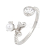 Dolphin Brass Micro Pave Cubic Zirconia Cuff Rings for Women RJEW-K240-10P-4