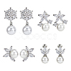 FIBLOOM 4 Pairs 4 Style Brass Micro Pave Cubic Zirconia Stud Earrings with Plastic Imitation Pearls EJEW-FI0003-11-8