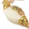 Oval Natural Pearl & Shell Link Bracelet with Colorful Rhinestone BJEW-C051-15G-2