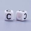 Letter C Cube White Acrylic Beads X-PL37C9308-C-2