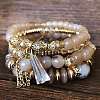 4Pcs 4 Styles Bohemian Style Alloy Glass Round Beaded Stretch Bracelets FS-WG80D8B-04-1