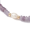 Natural Lepidolite/Purple Mica Stone Rondelle & Pearl Beaded Stretch Bracelets BJEW-JB09918-04-3