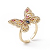 Colorful Cubic Zircon Butterfly Open Cuff Ring RJEW-B043-05-3