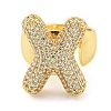 Brass Micro Pave Clear Cubic Zirconia Letter Open Cuff Ring for Women RJEW-M173-01G-X-2