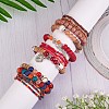 5Pcs 5 Style Wood & Glass Seed & Acrylic Beaded Stretch Bracelets Set with Baseball JB709E-4