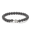 Natural Lava Rock & Alloy Beaded Stretch Bracelet BJEW-JB08309-4