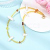 Natural Baroque Keshi Pearl Stick & Natural Amber Round Rhombus Beaded Necklaces with OT Clasps for Women NJEW-JN06088-1