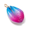 Spray Painted Natural Cowrie Shell Deep Sky Blue Pendants PALLOY-JF04260-02-4