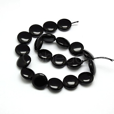 Natural Flat Round Obsidian Beads Strands G-L246-06-1