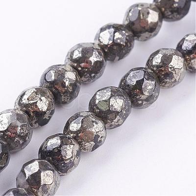 Natural Pyrite Beads Strands G-P303-02-6mm-8-1