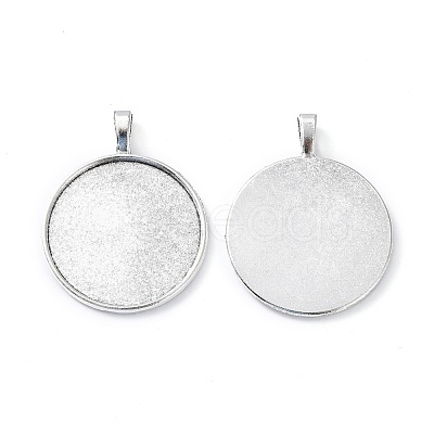 Tibetan Style Alloy Flat Round Pendant Cabochon Settings TIBEP-M022-15AS-1