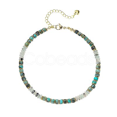 Bohemian Style Synthetic Malachite & Natural Howlite & Brass Column & Rondelle Bead Anklets FS-WG8FF45-04-1