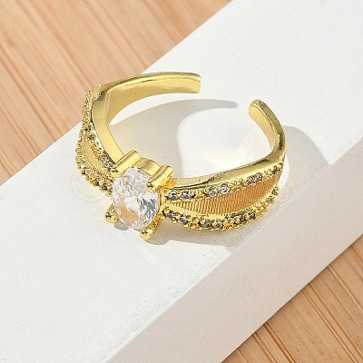 Brass Micro Pave Cubic Zirconia Cuff Open Rings RJEW-C163-06G-1