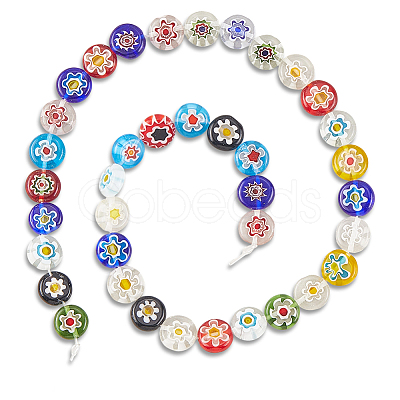 3 Strands Flat Round Handmade Millefiori Glass Beads Strands LAMP-LT0001-15C-1