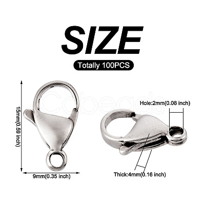 Yilisi 100Pcs 304 Stainless Steel Lobster Claw Clasps STAS-YS0001-27-1