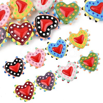 8Pcs 8 Colors Painted Glass Beads Bumpy Beads Heart LAMP-FS0001-50-1