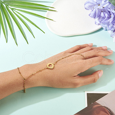 304 Stainless Steel Sun Link Chain Ring Bracelets for Women BJEW-TAC0055-1