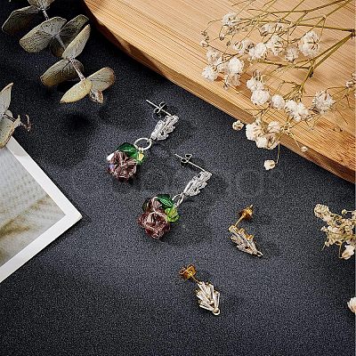 6 Pairs 2 Colors Brass Micro Pave Cubic Zirconia Stud Earring Findings with Loops KK-NB0002-51-1