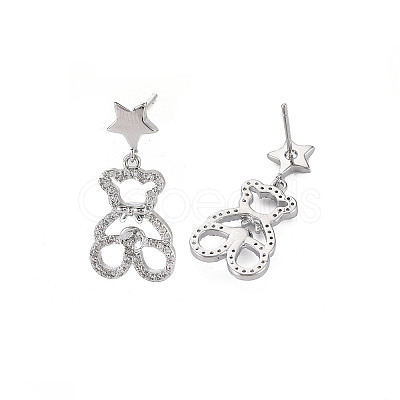 Brass Micro Pave Clear Cubic Zirconia Stud Earring Findings KK-S356-620P-NF-1