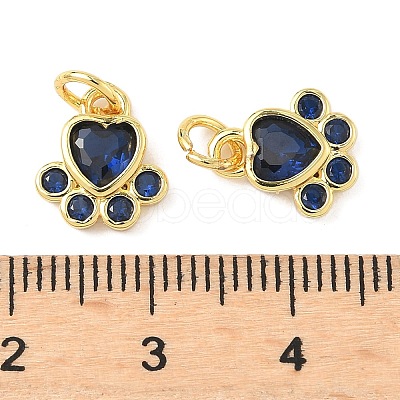 Brass Pave Cubic Zirconia Paw Print Charms KK-I355-17G-04-1