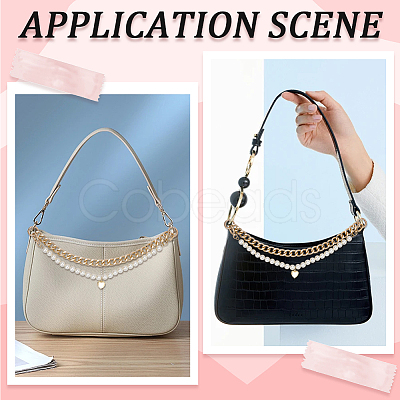 2Pcs 2 Styles Aluminum Chain & White Round Plastic Imitaiton PearlBeaded Bag Extender Chains HJEW-BM0001-43-1