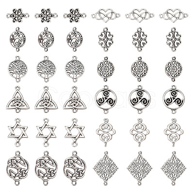 72Pcs 12 Styles Tibetan Style Alloy Connector Charms TIBE-TA0001-29-1