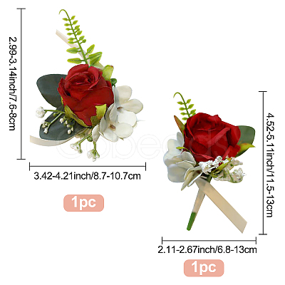 CRASPIRE 2Pcs 2 Style Silk Cloth Imitation Rose Corsage Boutonniere AJEW-CP0001-61C-1