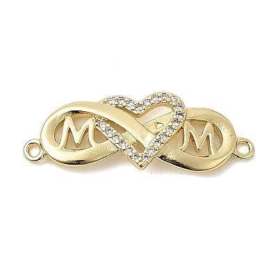 Heart Brass Micro Pave Clear Cubic Zirconia Connector Charmss KK-CJC0013-14A-G-RS-1