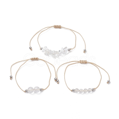 3Pcs 3 Style Natural Quartz Crystal Braided Bead Bracelets Set BJEW-JB09334-09-1