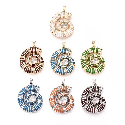 Brass Micro Pave Clear Cubic Zirconia Enamel Pendants KK-T071-28-1