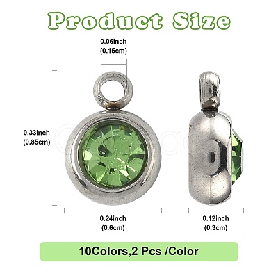 20Pcs 10 Colors 201 Stainless Steel Rhinestone Charms STAS-FS0002-05-1