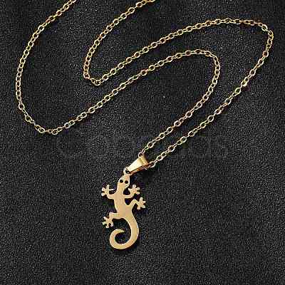 Gecko 201 Stainless Steel Pendant Necklaces & Stud Earrings Sets for Women SJEW-Q025-07G-1