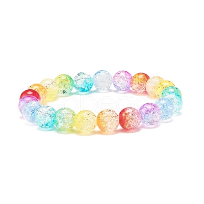 Rainbow Acrylic Round Beaded Stretch Bracelet for Women BJEW-JB07555-1