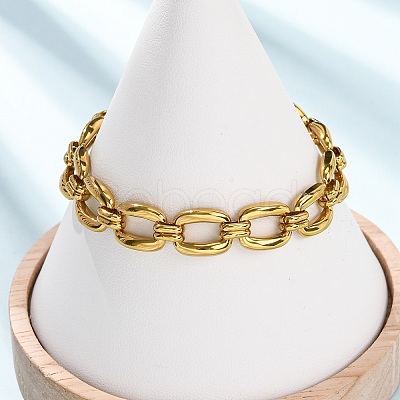 304 Stainless Steel Rectangle Link Chain Bracelets for Women BJEW-F536-18G-1
