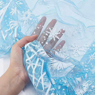 Snowflake Pattern Polyester Mesh Fabric DIY-WH0387-87-1