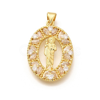 Religion Themed Rack Plating Brass Micro Pave Cubic Zirconia Pendants KK-L226-007G-20-1