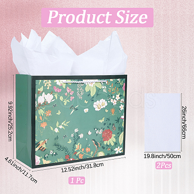 1Pc Flower Printed Paper Gift Bags with Rope Handle ABAG-SP0001-30B-1