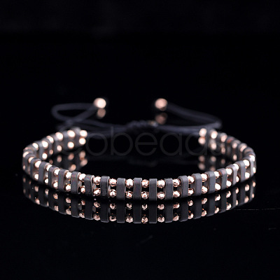 Synthetic Non-magnetic Hematite Beads Braided Bead Bracelets for Men Women OW8240-1