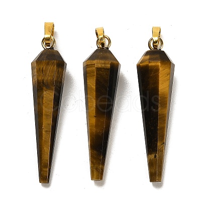 Natural Tiger Eye Pointed Pendants G-D089-01G-03-1