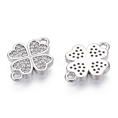 Brass Micro Pave Clear Cubic Zirconia Connector Charms KK-E068-VB338-P-1