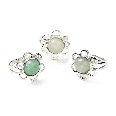 Natural Green Aventurine Adjustable Rings RJEW-P043-01P-17-1
