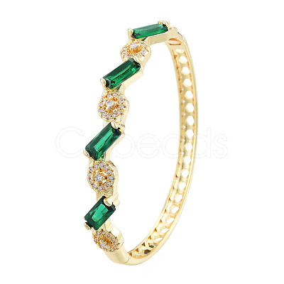 Cubic Zirconia Rectangle & Evil Eye Hinged Bangle BJEW-N012-047-1