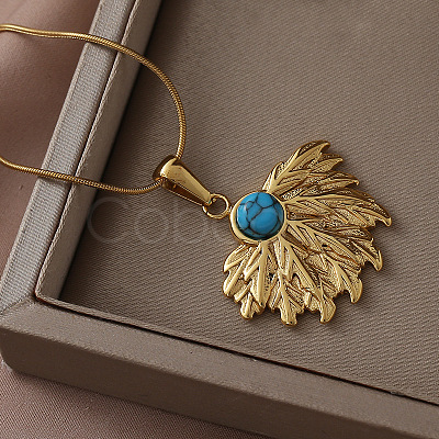 316 Surgical Stainless Steel with Synthetic Turquoise Sunflower Pendant Necklaces for Women EA3001-1