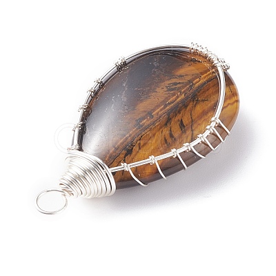 Natural Tiger Eye Pendants PALLOY-JF01307-05-1