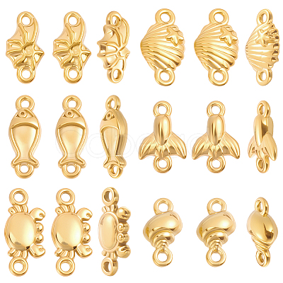 48Pcs 6 Styles Ocean Marine Organism 304 Stainless Steel Links Connector Charms STAS-BBC0010-79-1
