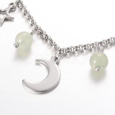 Moon & Star Stainless Steel Gemstone Charm Bracelets BJEW-JB01935-1